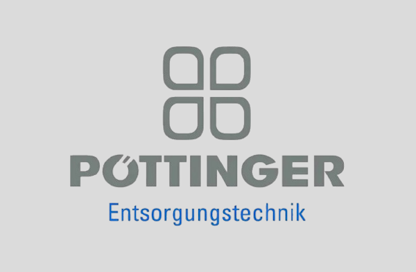 Logo with four rounded square shapes above the word PÖTTINGER and blue text Entsorgungstechnik below