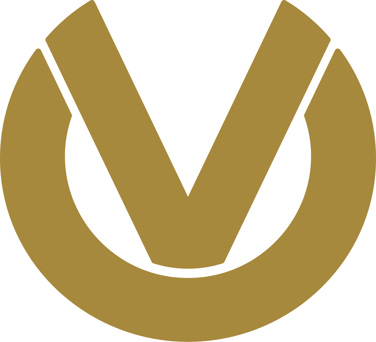 Golden stylized letter V inside a circular shape on black background