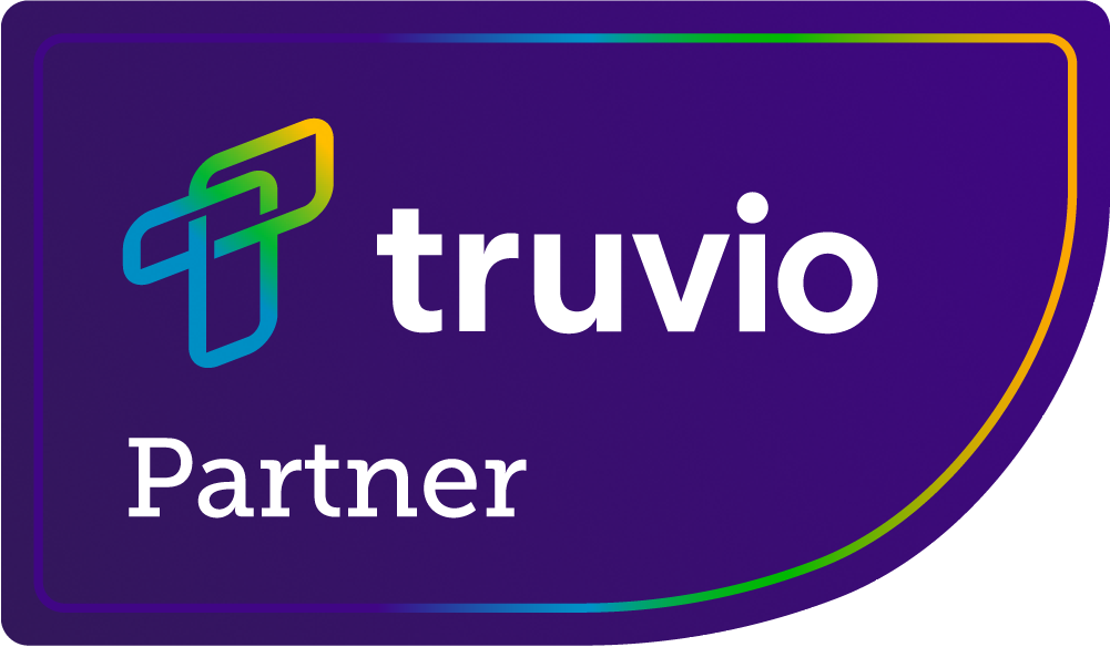 Truvio logo with the word Partner on a purple background with a colorful border
