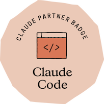Abzeichen mit Codesymbol und Text Claude Code, Claude Partner Abzeichen